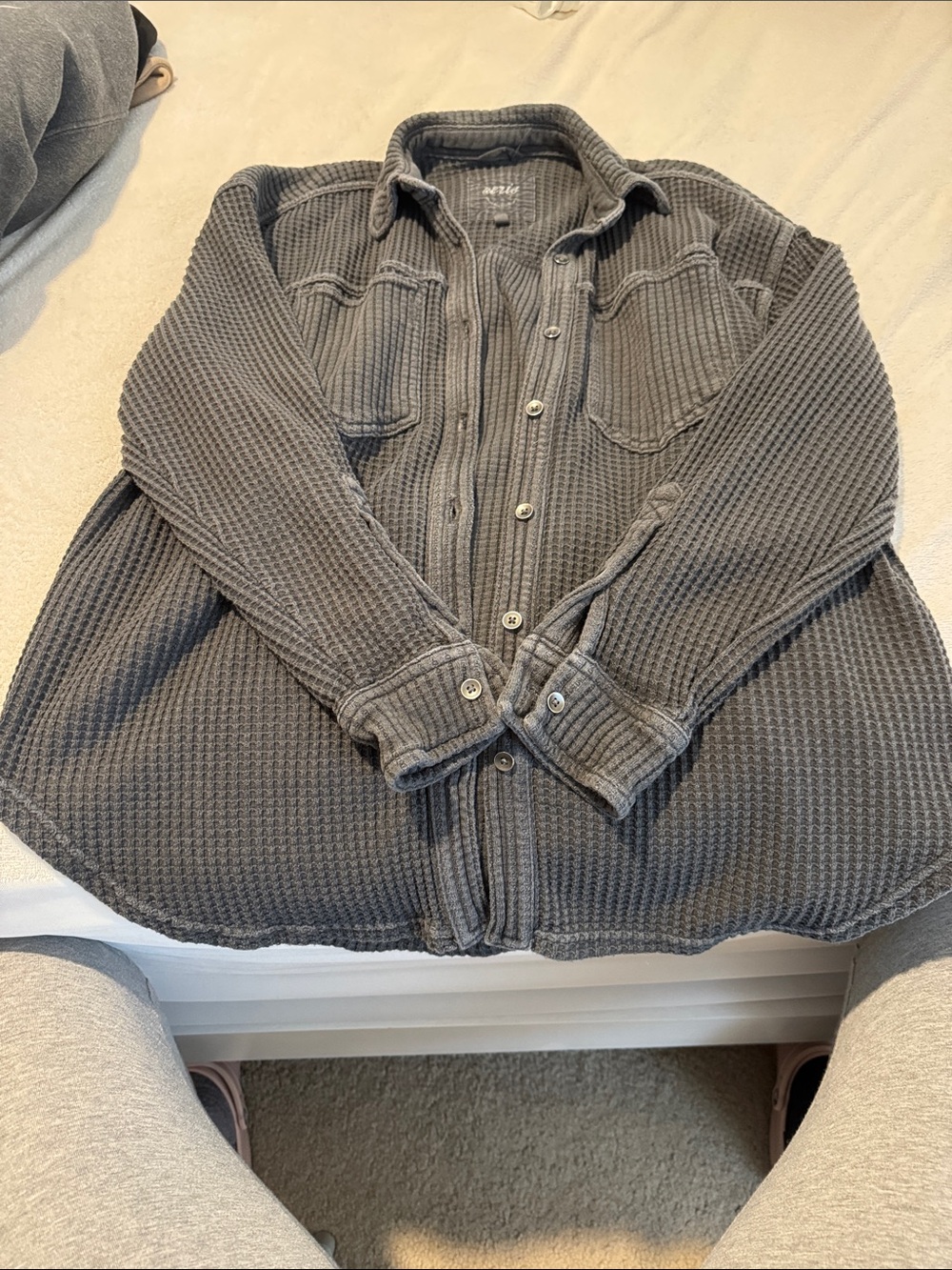 aerie women’s Gray Waffle-Knit Shirt Jacket